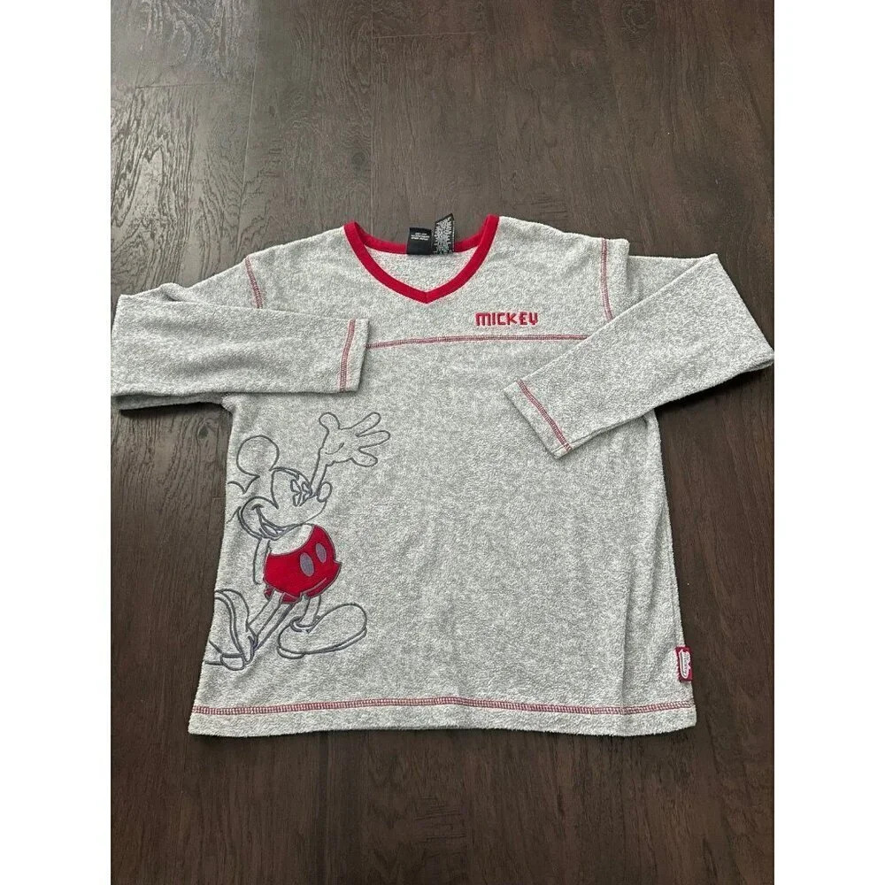MICKEY UNLIMITED Mickey Mouse Gray & Red Fleece Top V-Neck b40